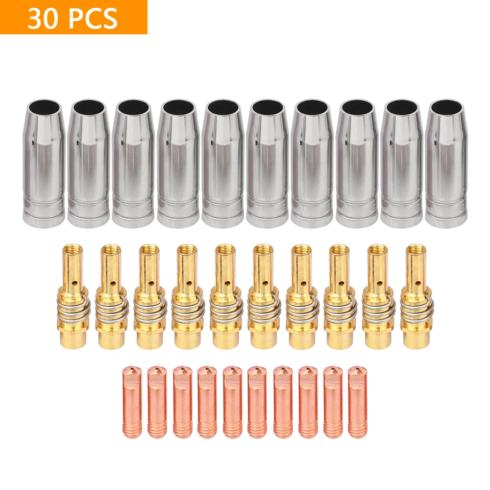 

15/30pcs MB-15AK Torch Welding 180A MIG Torch Gas Nozzle Tips Holder Gun Neck Wrench for 15AK MIG Welding Machine Consumables