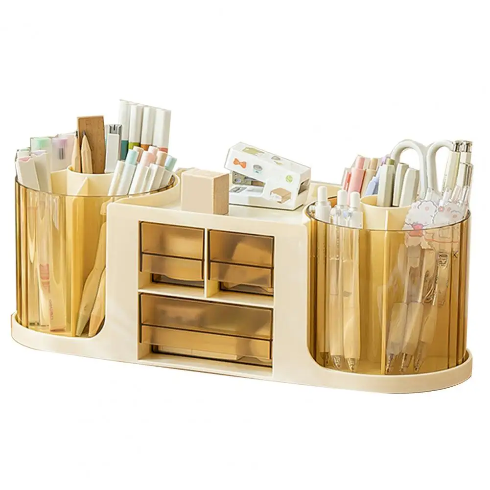 Pen Holder with Drawer Desk Organizer Transparent Rotatable Design Pencil Pen Holder Storage Box
