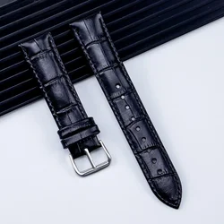 Premium Genuine Leather Watchband Strap with Steel Pin Buckle - High - Quality Wrist Bracelet - 12mm (Black)