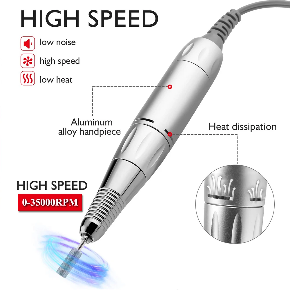Nail Drill Nail Drill Set Nail Drill Kit Professional Electric Nail Drill Handle 35000RPM Nail Art Drill Handpiece File Polish Grind Machine Manicure Accessory