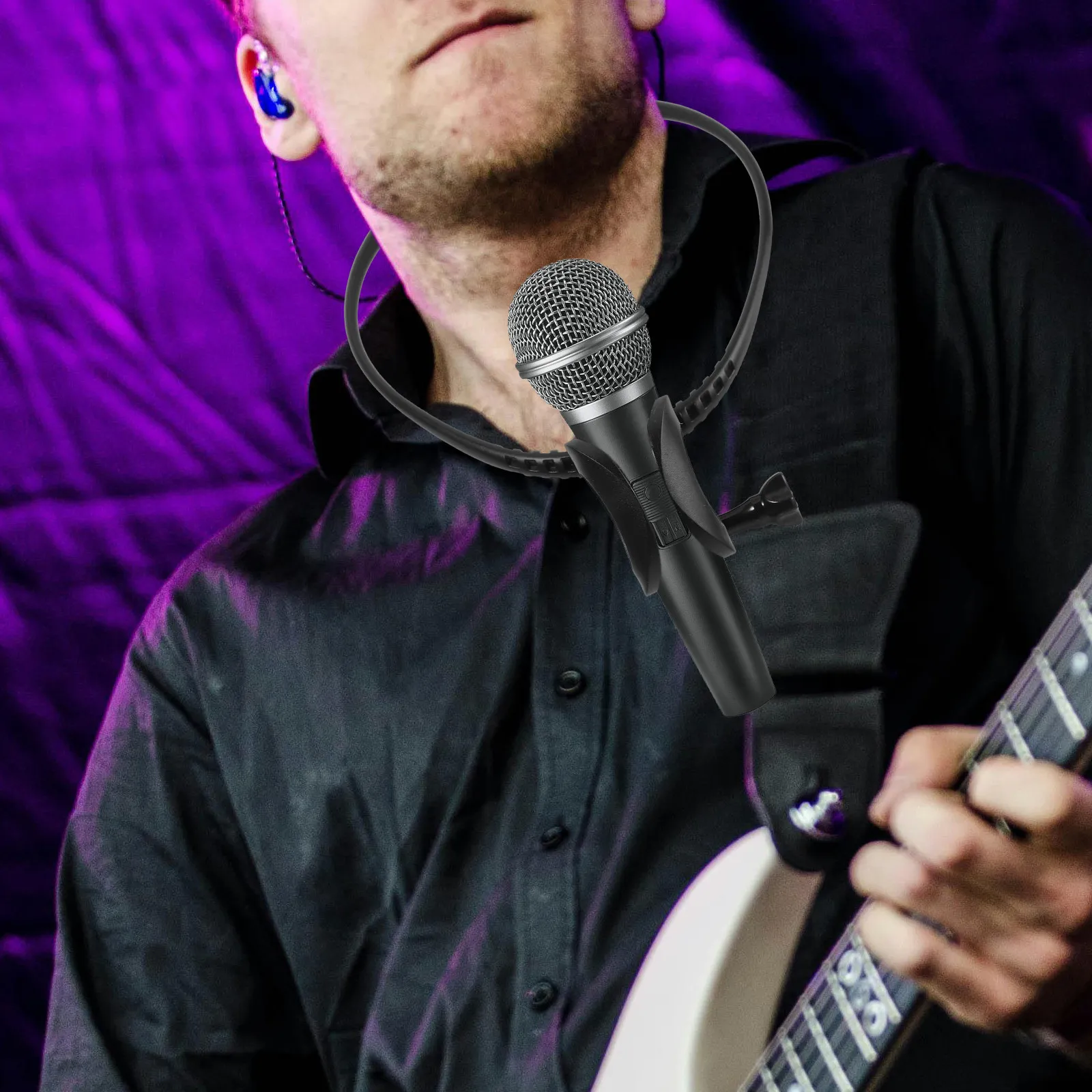 마이크 넥 마운트 마이크 클립 홀더 스탠드 조절 가능한 목걸이형 마이크 홀더, 노래, 호스팅, 야외 라이브 스트리밍용