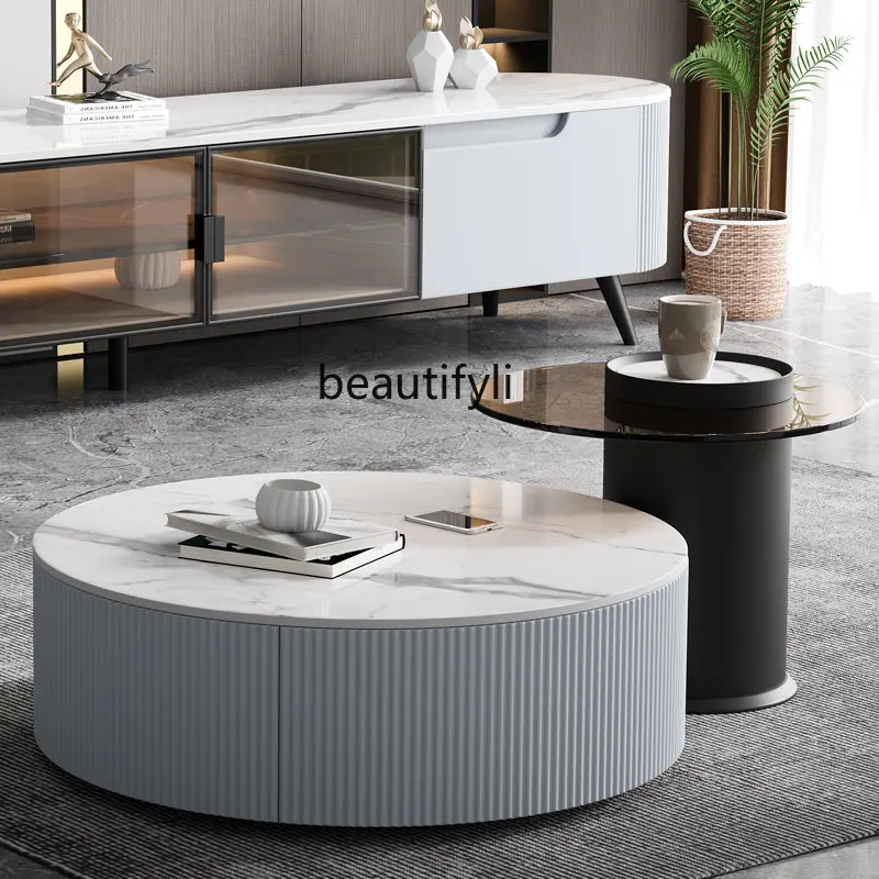 

Italian Light Luxury Stone Plate Coffee Table TV Cabinet Combination Modern Minimalist Living Room Creative coffee table