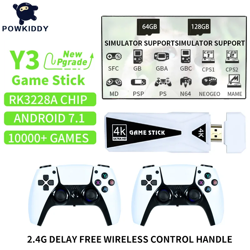 

Powkiddy Y5 Retro Tv Game Stick 2.4G Wireless Controller 4K HD Video Game Console Support Multiplayer PS1 Family Portable Player