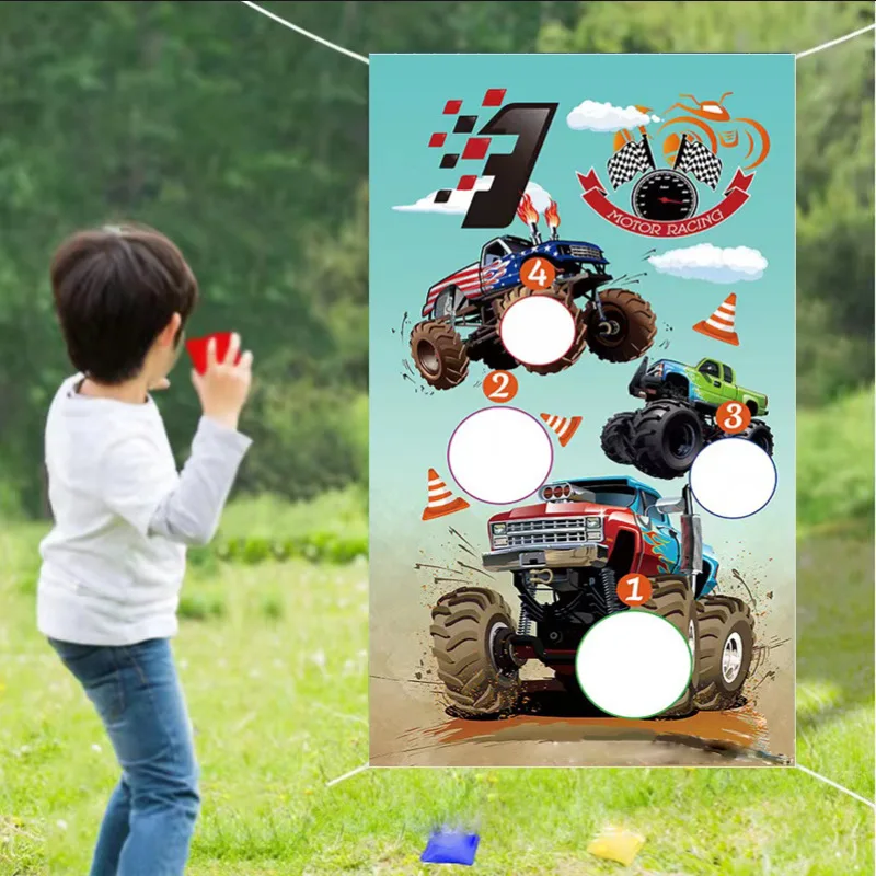 

75x135cm Colorful Truck Flags Boys Birthday Bunting Banners Hanging Target Backdrop Bean Bag Toss Game Party Garland Decor