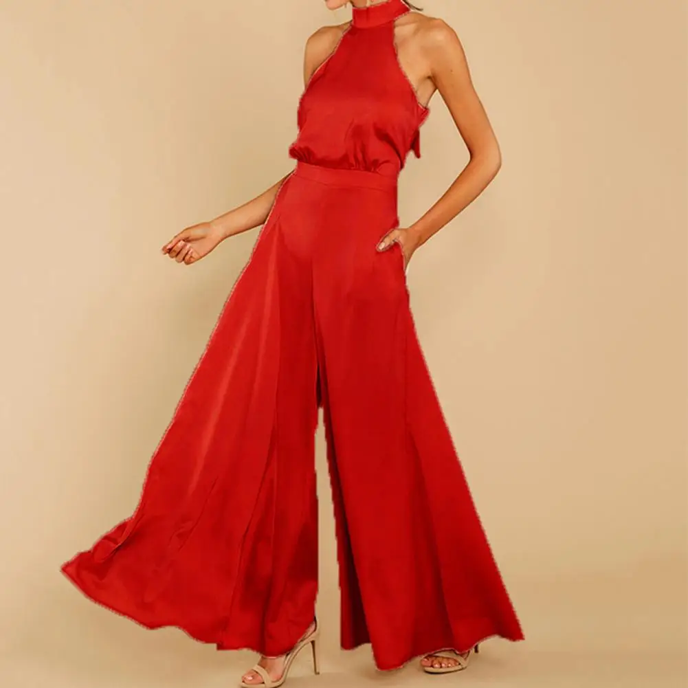 

Ol Commute Jumpsuit Elegant Off-shoulder Women's Jumpsuit with Halter Neck Wide Leg Featuring High Waist Deep Crotch for Parties