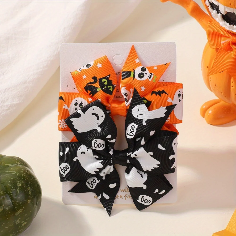4/12 Stücke Kürbis Halloween Ripsband Haarbögen Haarspangen Mädchen Haarspangen Haarnadeln Kinder Haarschmuck Set Geschenke – Detail 8