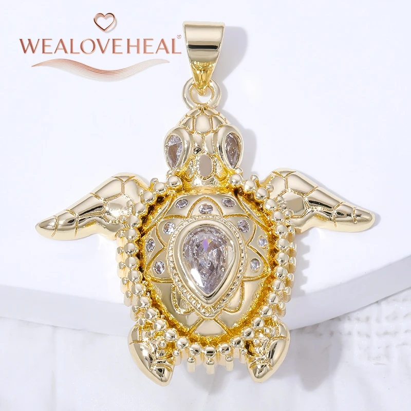anhänger schmuck,anhänger schmuckherstellung,18K Vergoldeter Messing-Schildkröten-Anhänger mit Zirkonia, Luxuriöser Meeres-Tier-Charm für DIY-Schmuckherstellung, Strand- und Ozean-Schmuckzubehör