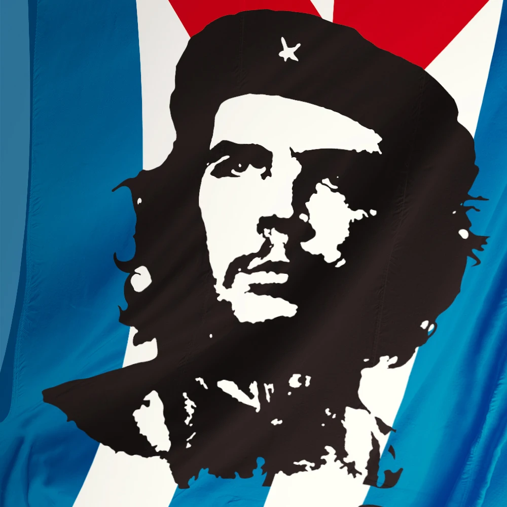 Che Guevara on a red hanging flag in Cuba Stock Photo