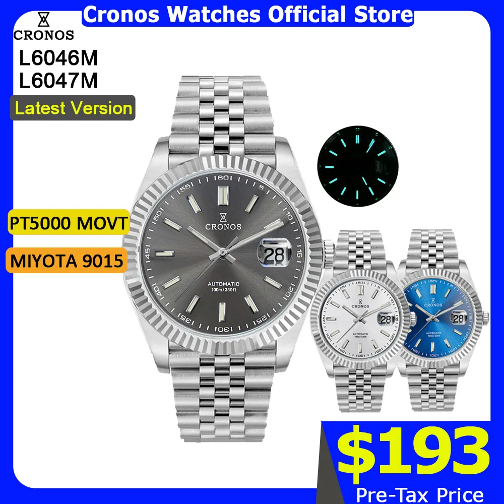 Cronos DateJ Luxury Men Watch Stainless Steel 5 Links Bracelet