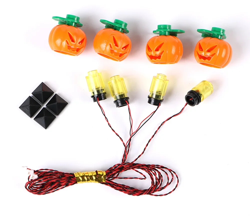 4 Stück Halloween-Lampen für Lego-Bausteine, Kürbislaterne, MOC-Garten-Ziegelsteinleuchte, DIY-Haus, Festival-Atmosphäre, Stadtdekoration – Detail 5