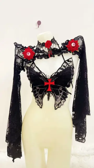 Lace Red Flower Shrug and Butterfly Top 3