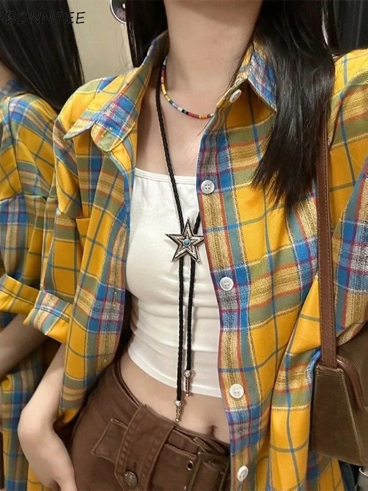 

Женские рубашки в клетку креативные базовые повседневные универсальные унисекс специальные европейские Стильные для молодых девушек весенние свободные Индивидуальные