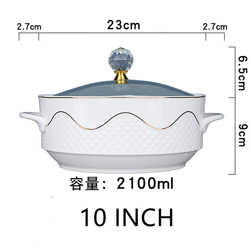 Ceramic Tableware Set Ceramic Soup Bowl Phnom With Glass Cover Handle Salad Fruit Large Noodle Rice Food Pot Home Dessert Breakfast Oatmeal Tableware