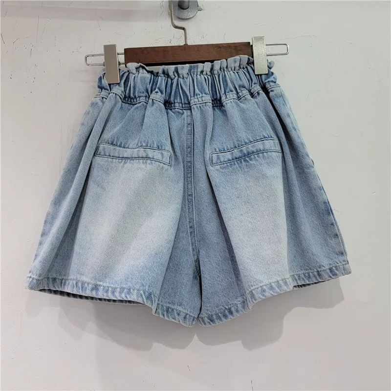 Booty Shorts Female 2024 Summer New Heavy-Duty Color Diamond High Waist Loose and Slimming Denim Wide Leg Shorts for Women