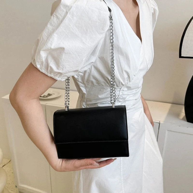 Fashion Crossbody Bag for Women PU Leather Shoulder Bag Chain Strap Flap Bag Bag Travel Satchel Bags Handbag E74B