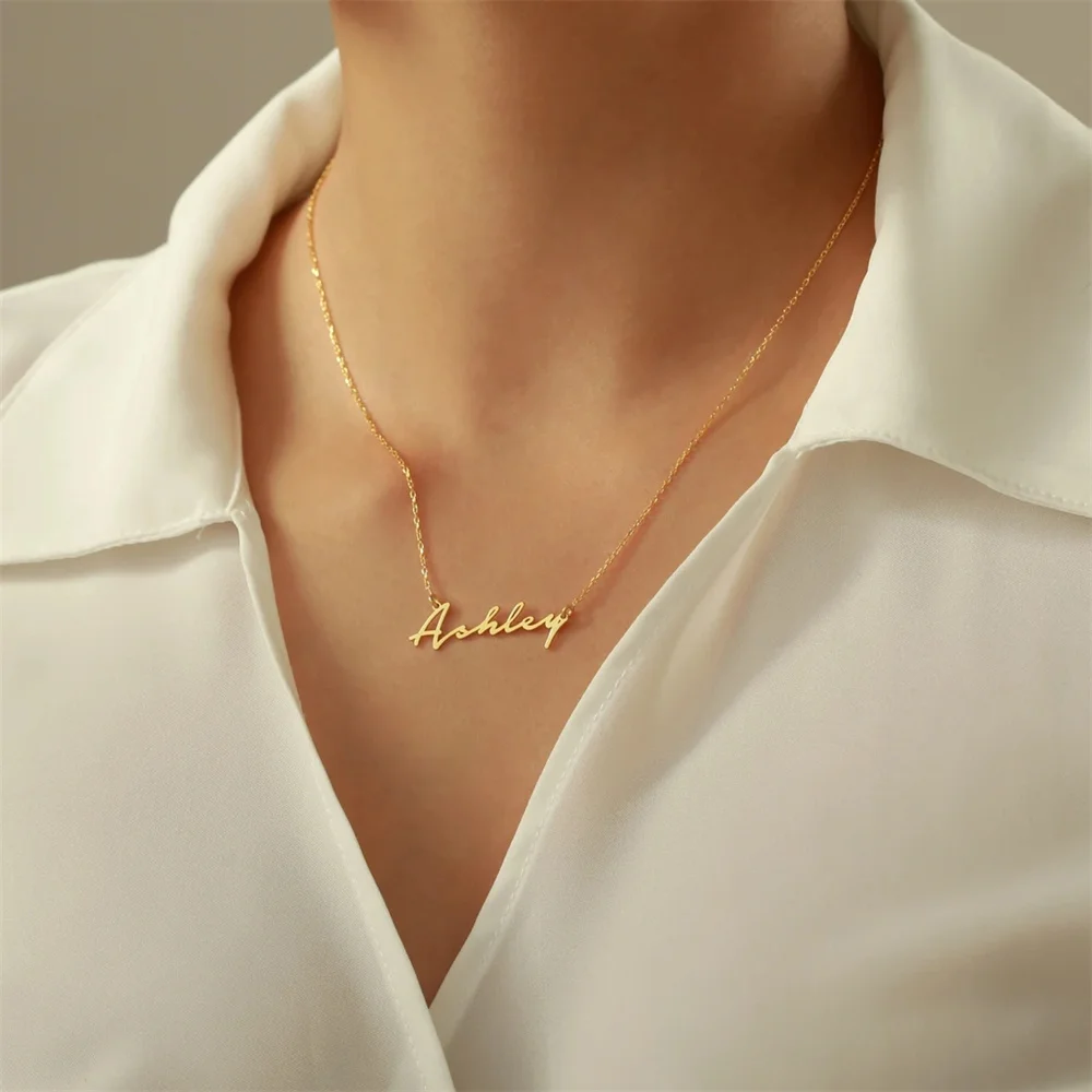 

Customized Name Necklace Stainless Steel Nameplate Pendant Gold Choker Chain Jewelry for Women Girls Fashion Custom Gifts