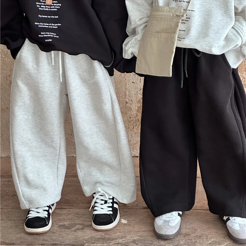 

Детская одежда, детские брюки, новинка весны 2024, повседневные спортивные брюки в Корейском стиле, свободные вязаные однотонные брюки для мальчиков и девочек