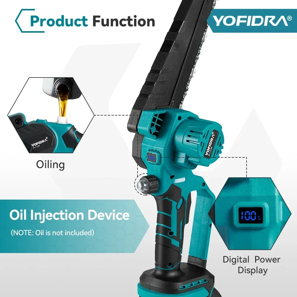 YOFIDRA 8 Inch Brushless Electric Chainsaw Cordless Rechargeable Garden Woodworking Cutting Power Tools For Makita 18V Battery 4