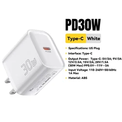 Essager 30W Type - C Fast Charger with PD 3.0 Technology - 30W White US Plug