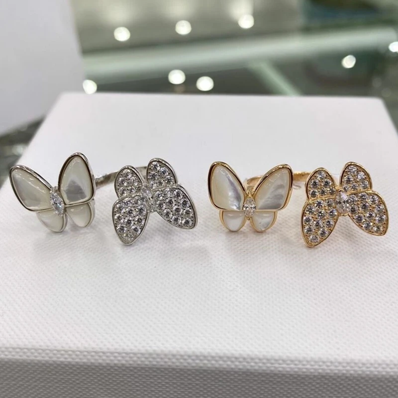 

European and American Premium Fritillaria Butterfly Open Ring 925 Silver Plated Luxury Women's Fashion Brand Jewelry Gift