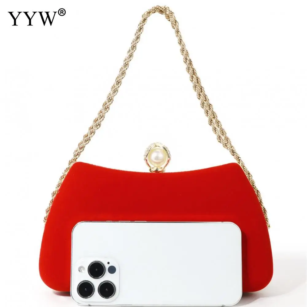 Women Evening Shoulder Bag 2023 Luxury Designer Bridal Bag Red Velvet Clutch Party Prom Wedding Crossbody Handbag Purse