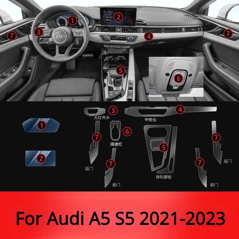 For Audi A5 S5 2024 2023 2022 2021 Accessories Car interior film  transparent TPU Gear Panel Center Console Anti-scratch Sticker