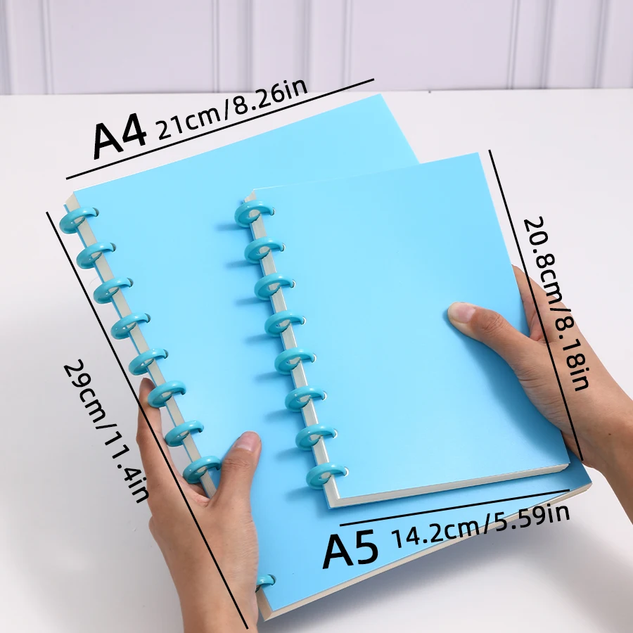 1팩 A5/A4 간편 휴대용 분리형 노트북 버섯 버튼 루즈리프 노트패드 또는 업무, 학교 및 저널용 80매/160페이지