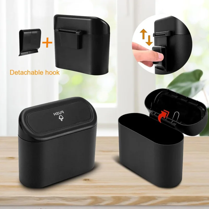Car Trash Can Bin with Lid Small Leakproof Car Garbage Can Mini Vehicle Trash Bin Garbage Dustbin Organizer Container Car Trash Can
