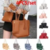4pcs/set Ladies Leather Bag Set Polyester Shoulder Bag Handbag Messenger Bag Set 9 Colors 5