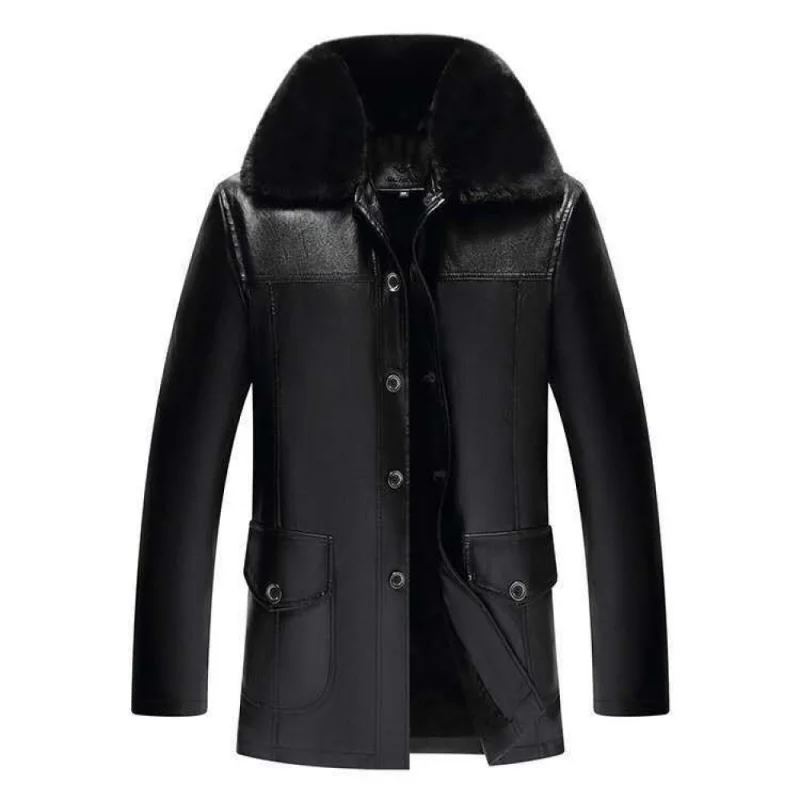 

Warm winterMiddle-Aged and Elderly Men's Leather Coat Mid-Length Winter Fleece-lined Thickened 2023 New Factory Wholesale Men's