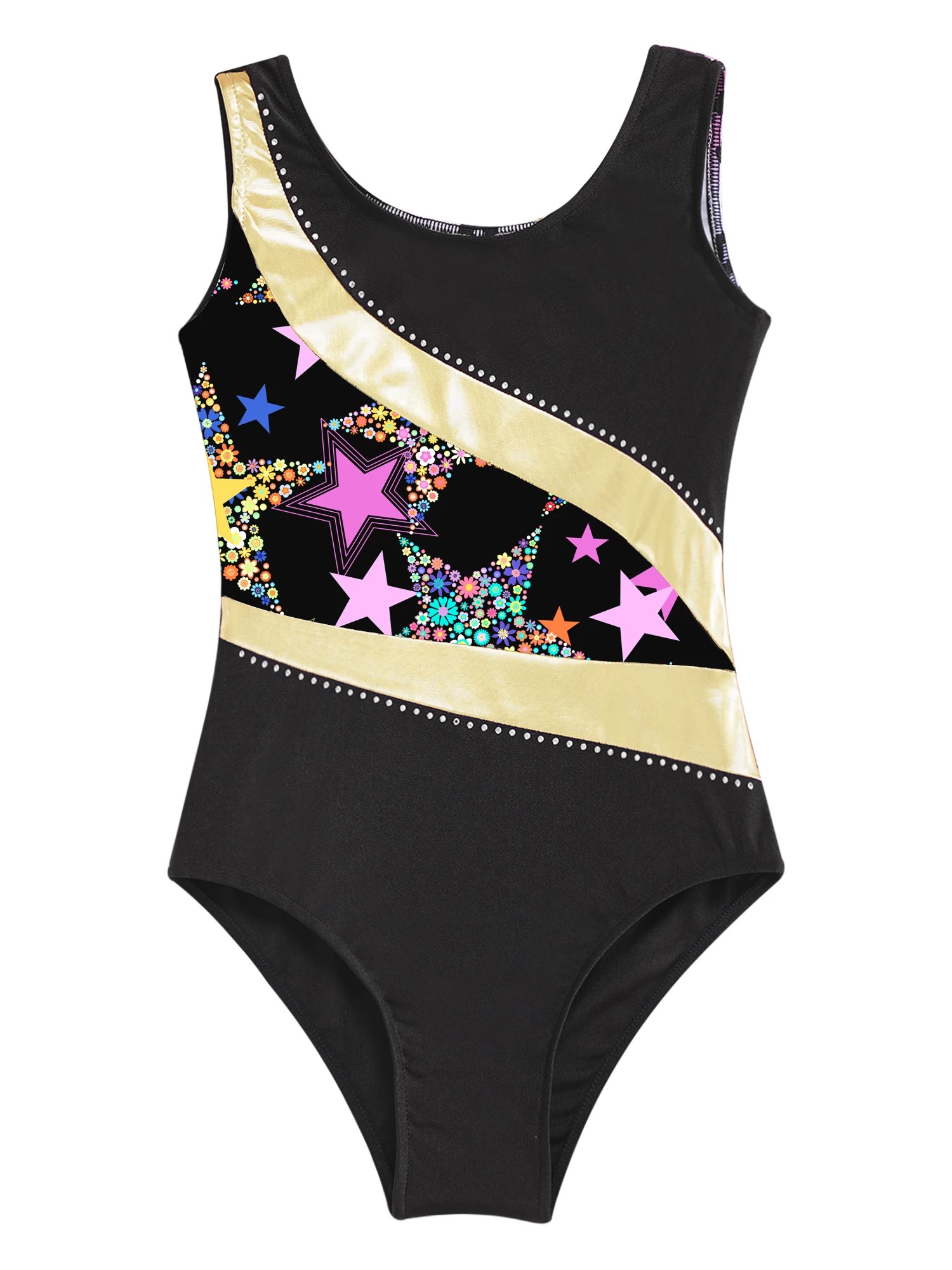 Children's Shiny Rhinestone Figure Ice Skating Bodysuit Sleeveless Gymnastics Jumpsuit Dancewear Kids Girls Ballet Dance Leotard