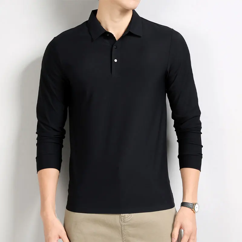 

Men's Clothing Commute Solid Color Polo Shirts Long Sleeve Spring Autumn Turn-down Collar Button Business Casual Slim T-shirts
