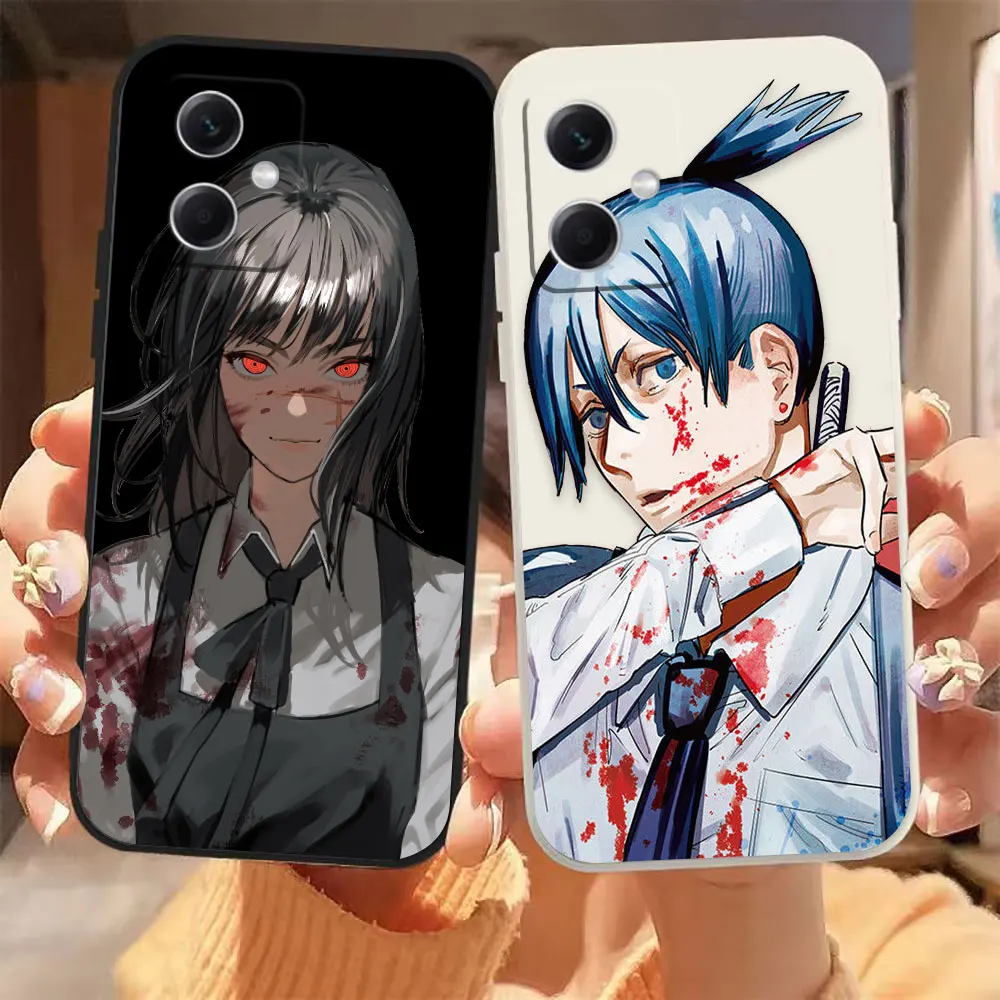

Hot Blooded Anime Chainsaw Man Phone Case For Redmi Note 13 12 11 11T 11R 11S 10 8 PRO PLUS 4G 5G Colour Liquid Case Fundas Capa
