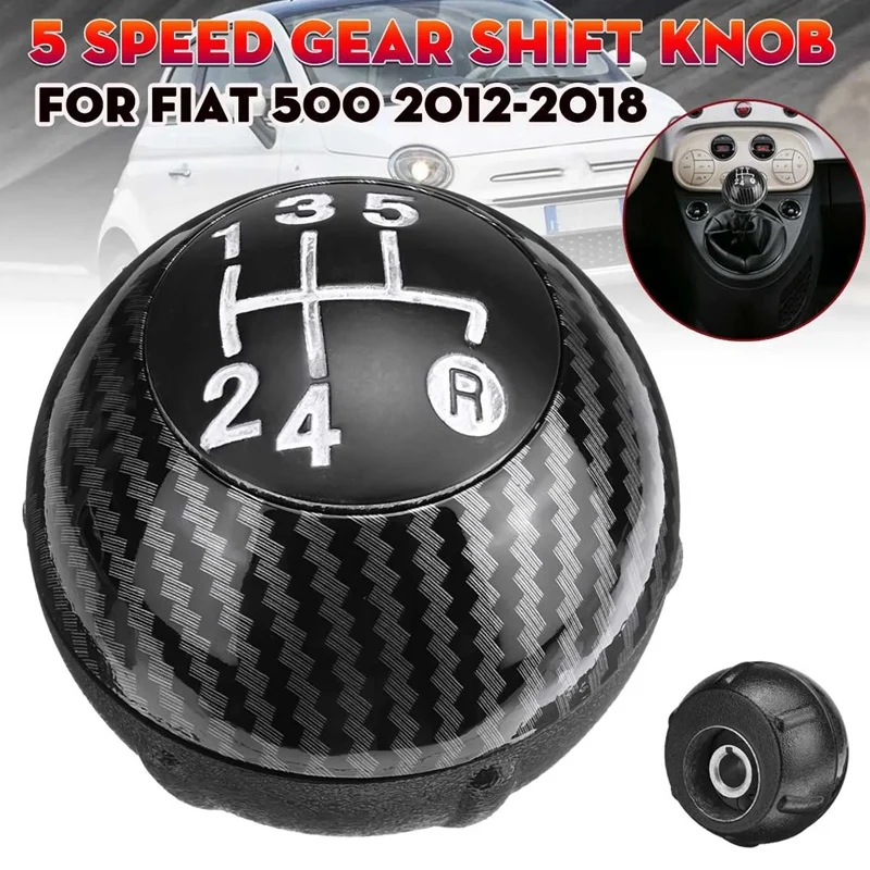 

5 Speed Gear Shift Knob Shift Transmission Lever Knob Manual For Fiat 500 2012-2018 Carbon Fiber Styling 55344048