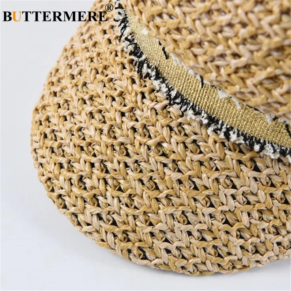 Cotton Newsboy Cap BUTTERMERE Straw Newsboy Cap Women Baker Boy Hat Female Khaki British Style Retro Designer Brand Spring Summer Octagonal Cap
