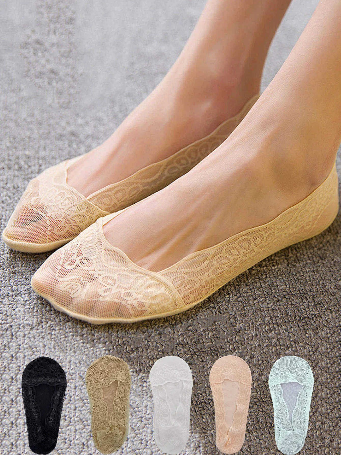 Summer Women Invisible Boat Socks Non-slip Breathable Lace Flower Invisible Sock Non-slip Cool Thin Femal Ankle Short Sock