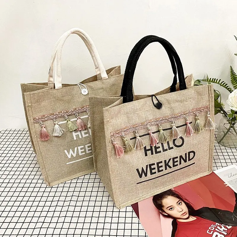 Women Handbags Large Capacity Linen Totes Lady Tassel Shoulder Bag Summer Beach Bags Casual Travel Luxury Designer Shopping Bag