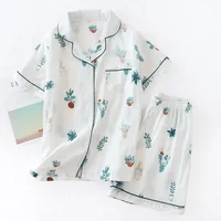 Japanese simple short pyjamas women 100% cotton short sleeves ladies pajama sets shorts Cute cartoon sleepwear women homewear - Image 4