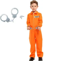 Prisoner Costume Kids,Orange Prisoner Jumpsuit with Handcuffs,Jailbird Inmate Prison Uniform
