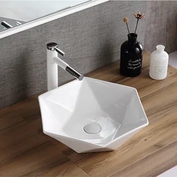 อุปกรณ์ห้องน้ําเซรามิคสีขาวอ่างล้างหน้าเคาน์เตอร์อ่างล้างจานอ่างล้างหน้าล้างมือไม่มี Faucet ห้องน้ําอ่างล้างจาน WF 1