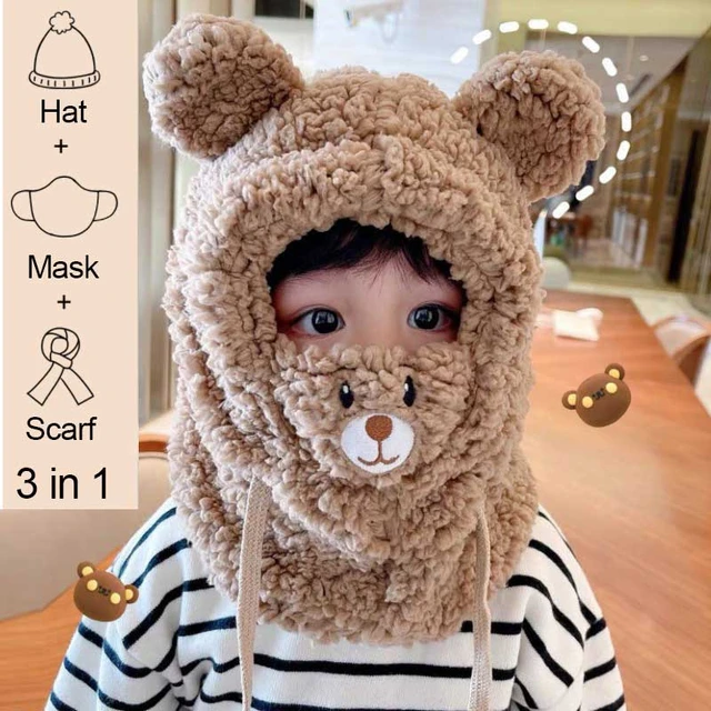 Chapeau rembourré en peluche coupe-vent pour enfants, masque