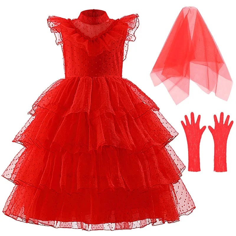 thumbnail image 1 of 4 5 6 8 10 12 años Nuevo vestido de cosplay para niñas Vestido de princesa sin mangas de verano + velos + guantes 3 piezas Disfraz de Halloween, 1 of 5