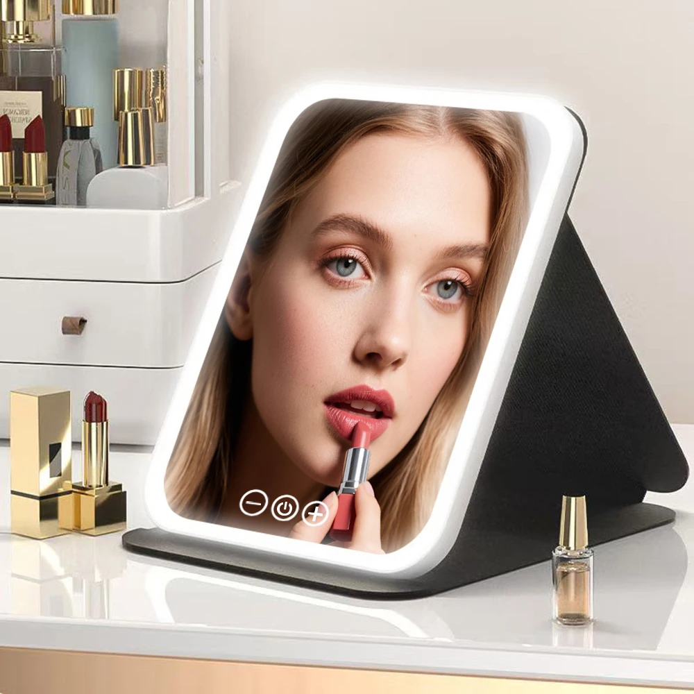 Portable LED Vanity Mirror with Adjustable Brightness and USB Charging | Foldable Travel and Home Essential