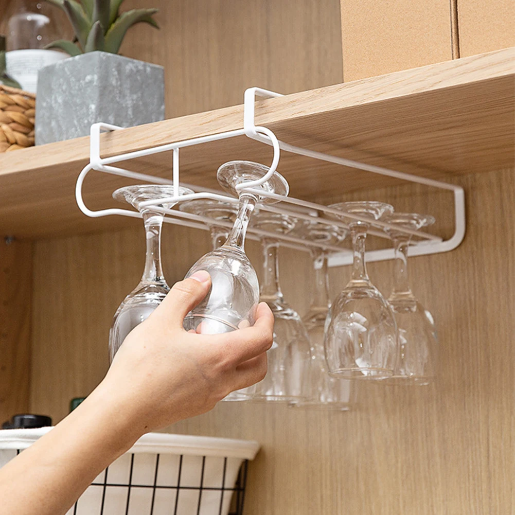 

Wine Glass Rack Under Cabinet Paper Cup Storage Holder Hanger Metal Organizer Coffee Cup Mug Holder 6 Hook Hanger For Kitchen