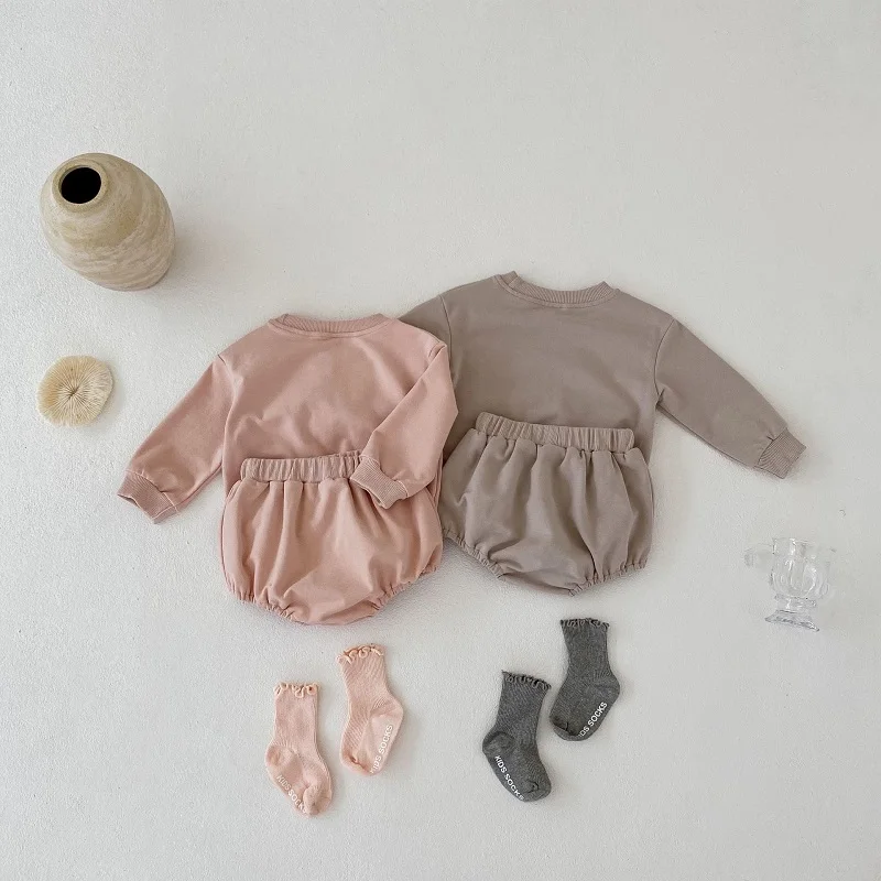 baby shirt clothing set 0-3 year old baby clothes autumn boys and girls striped long-sleeved pullover + shorts baby simple long-sleeved trousers suit Baby Clothing Set medium