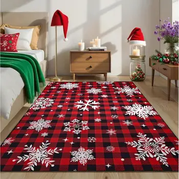 Red Buffalo Plaid Snowflake Area Rug 1