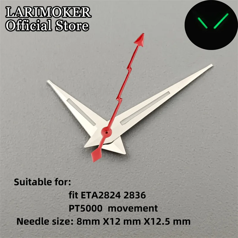 LARIMOKER 핸드 피팅 녹색 발광 포인터, NH35, NH36, NH38, ETA2824, PT500Movement