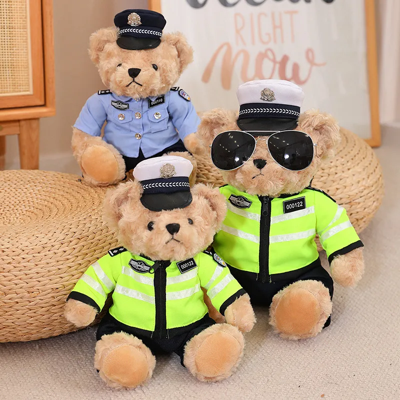 25/35cm Traffic Police Teddy Bear Plush Toy Cute Officer Reflective Riding Suit Plush Doll Anime Police Soft Bears Boys Gifts