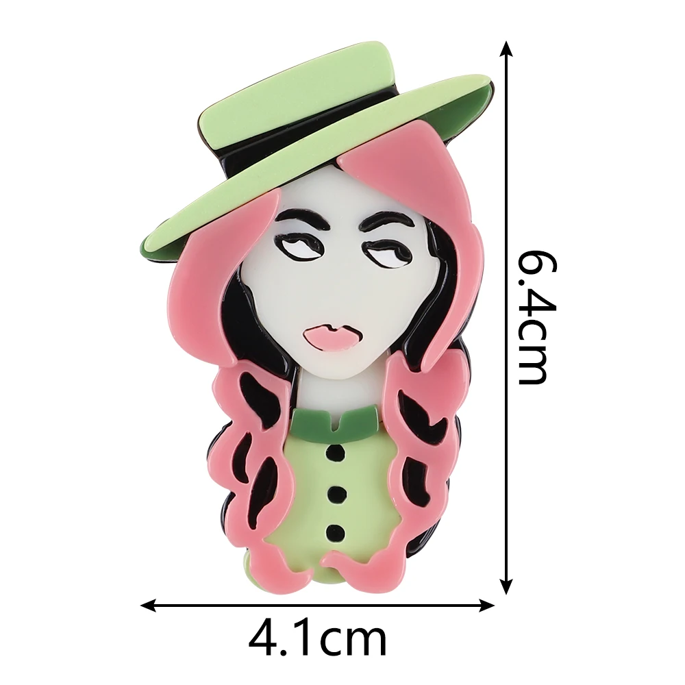 New Acrylic Pink Hair Hat Lady Brooches Lapel Pins for Women's