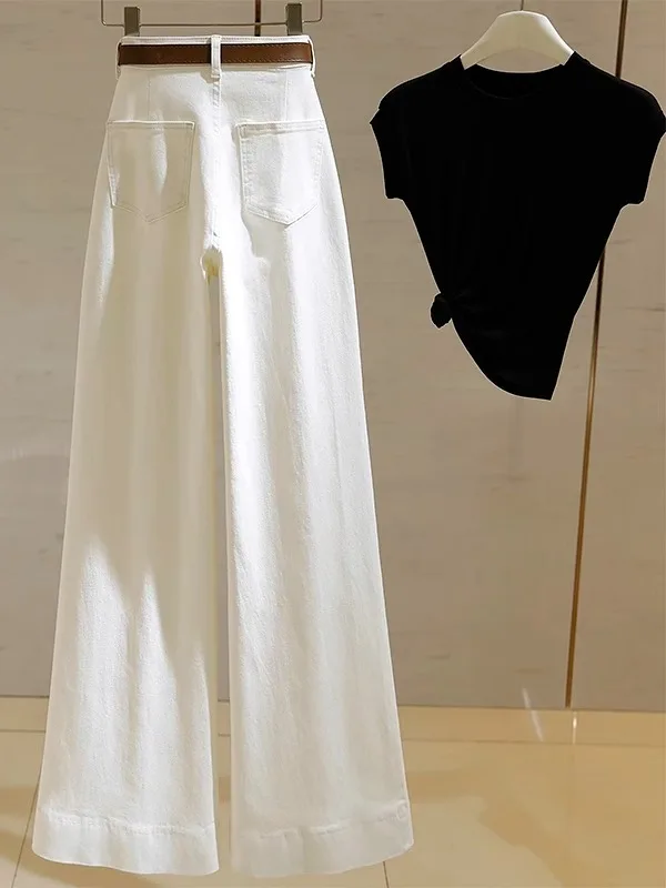 High Waist Bell Bot Jeans Women's White Loose Floor Length Trousers Spring Autumn New Sle American Sle plus Size